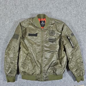 Southpole Bomber Flight Jacket Olive Green Embroidered Men's Size Large Outdoors